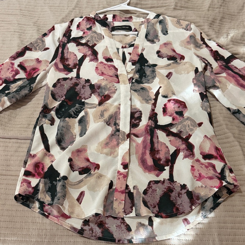 Ivanka Trump Cream and Pink Floral Blouse